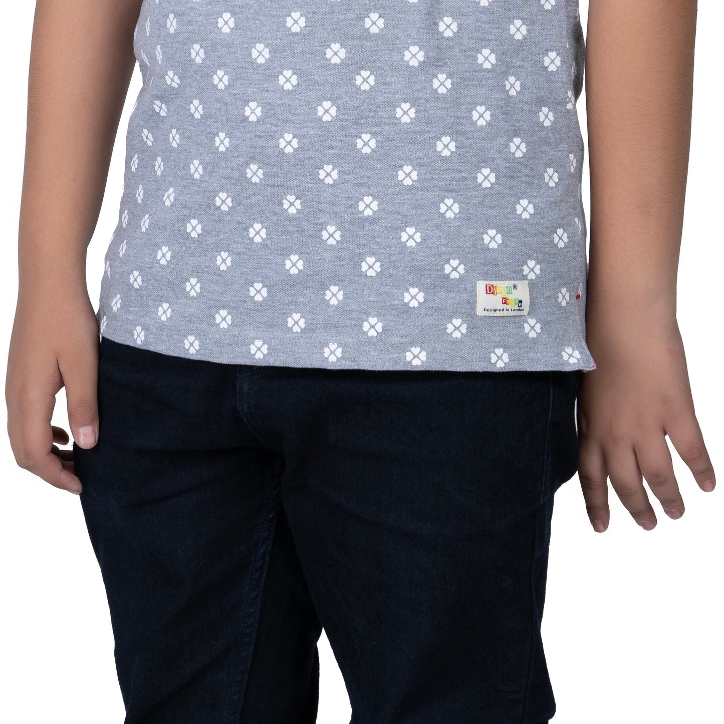 Boys Grey Printed Polo T-Shirt | AOP Casual Wear (2–16 Years)