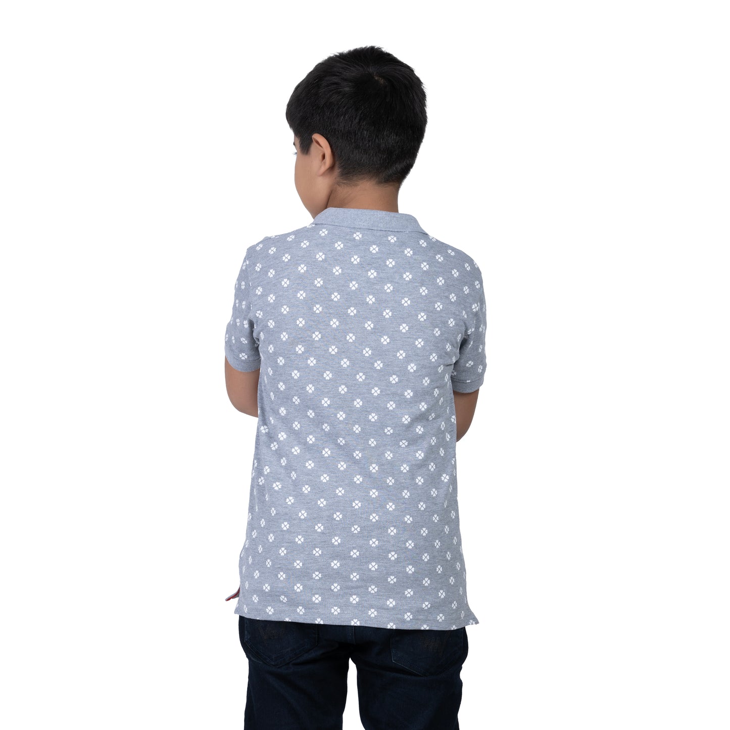 Boys Grey Printed Polo T-Shirt | AOP Casual Wear (2–16 Years)