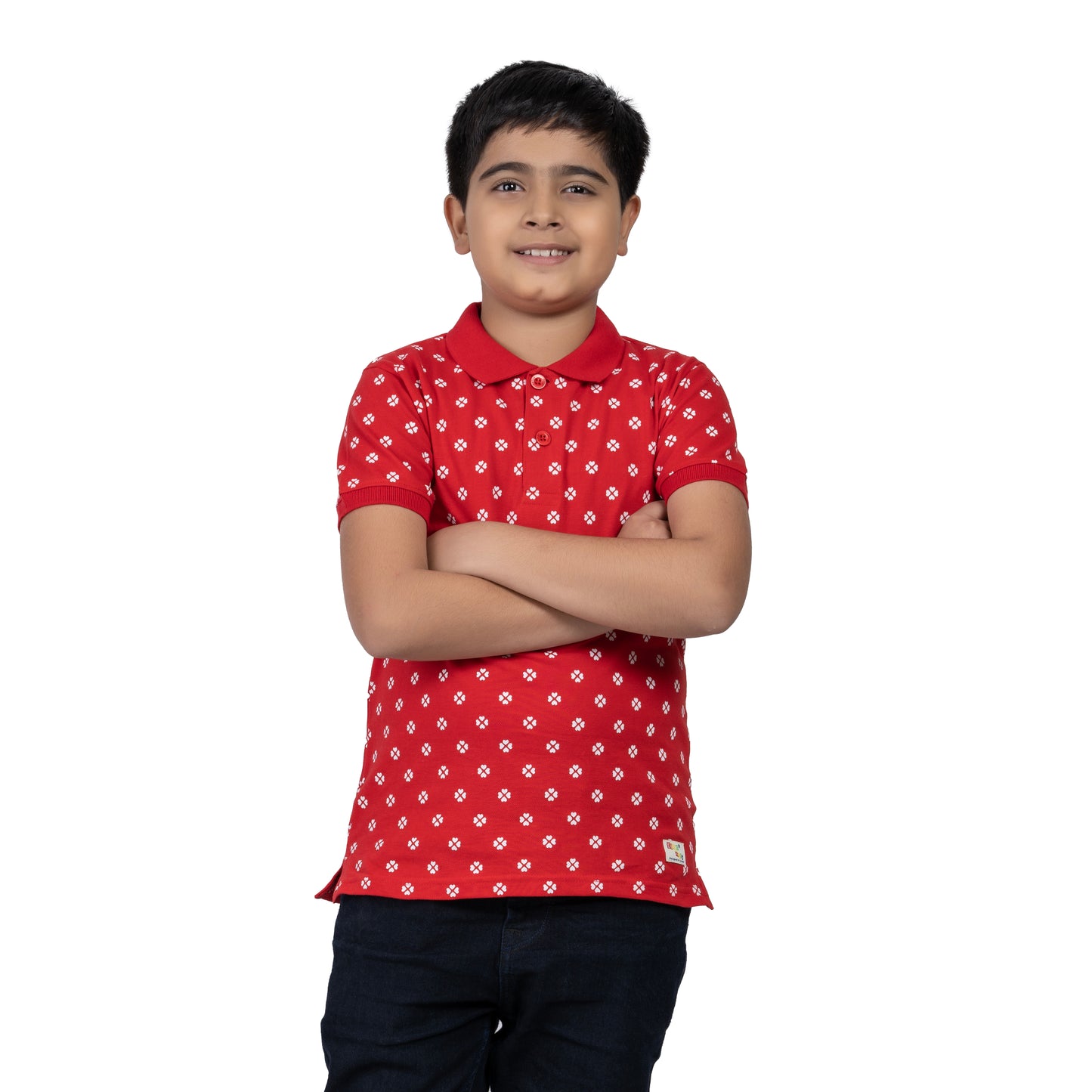 Boys Red Printed Polo T-Shirt | AOP Casual Wear (2–16 Years)