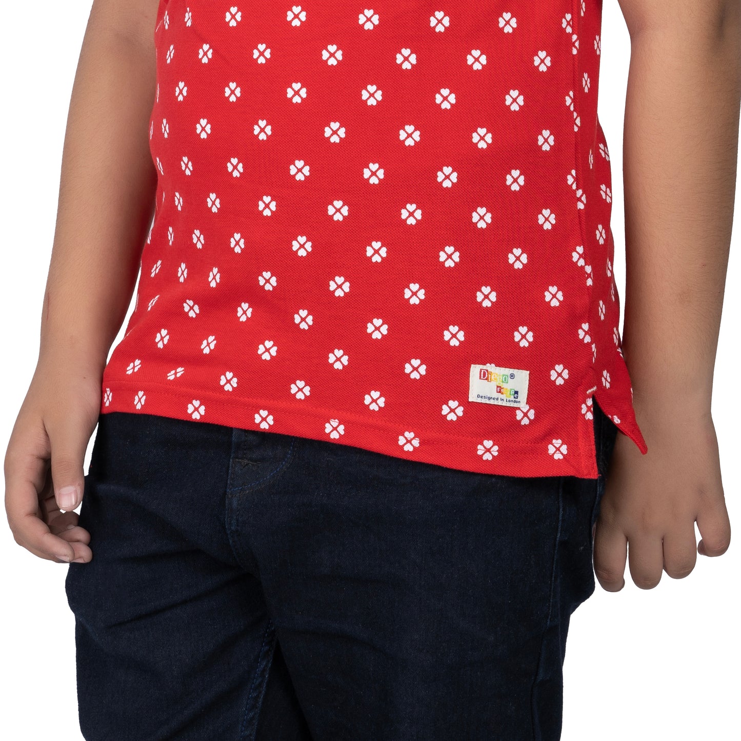 Boys Red Printed Polo T-Shirt | AOP Casual Wear (2–16 Years)