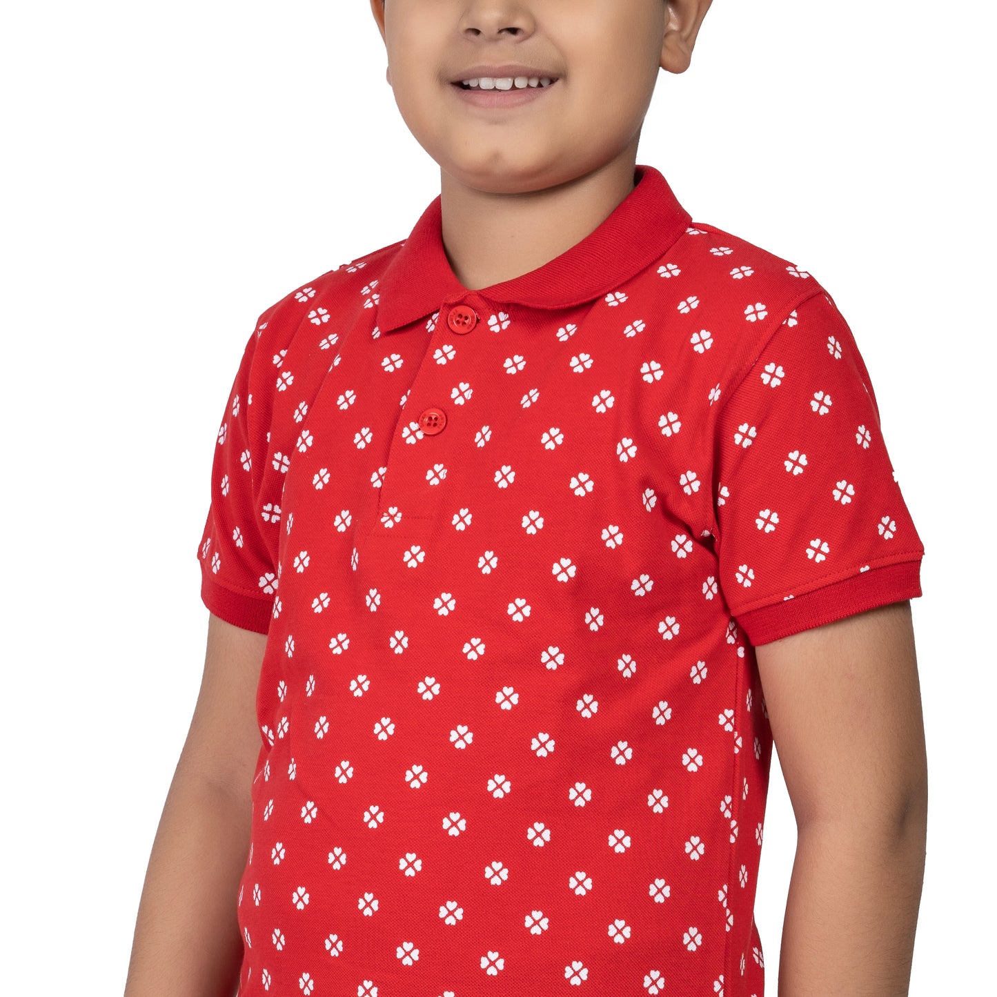 Boys Red Printed Polo T-Shirt | AOP Casual Wear (2–16 Years)