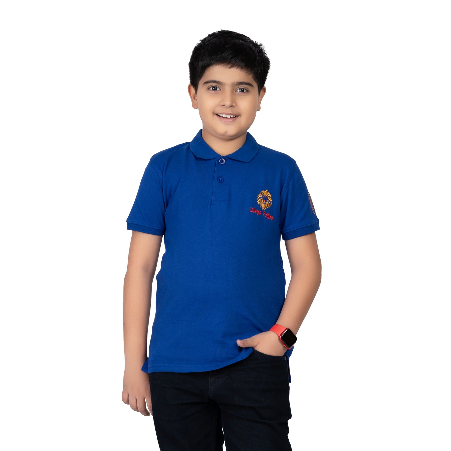 Boys Blue Polo T-Shirt with Lion Print | Casual Wear (2–16 Years)