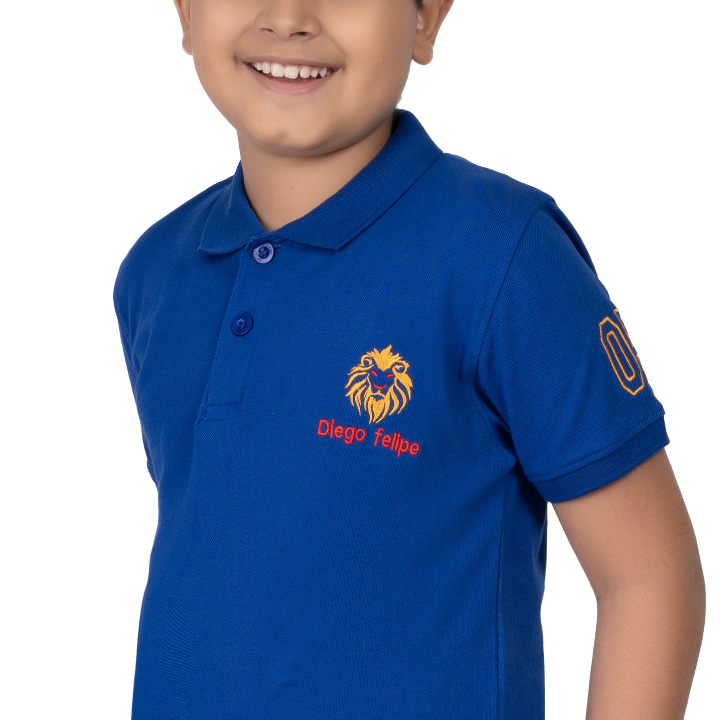 Boys Blue Polo T-Shirt with Lion Print | Casual Wear (2–16 Years)