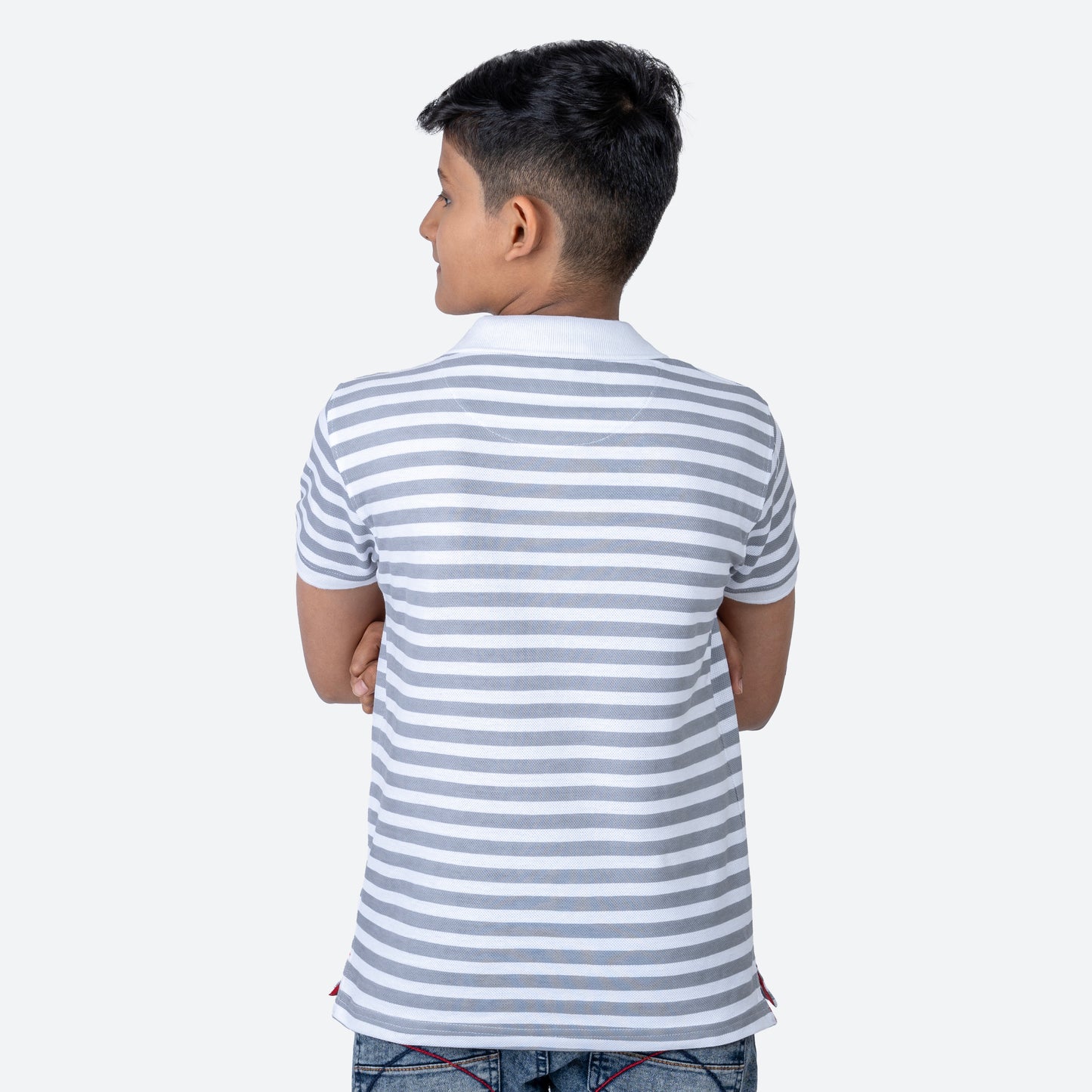 Boys Grey Striped Polo T-Shirt | Stylish Kids Wear