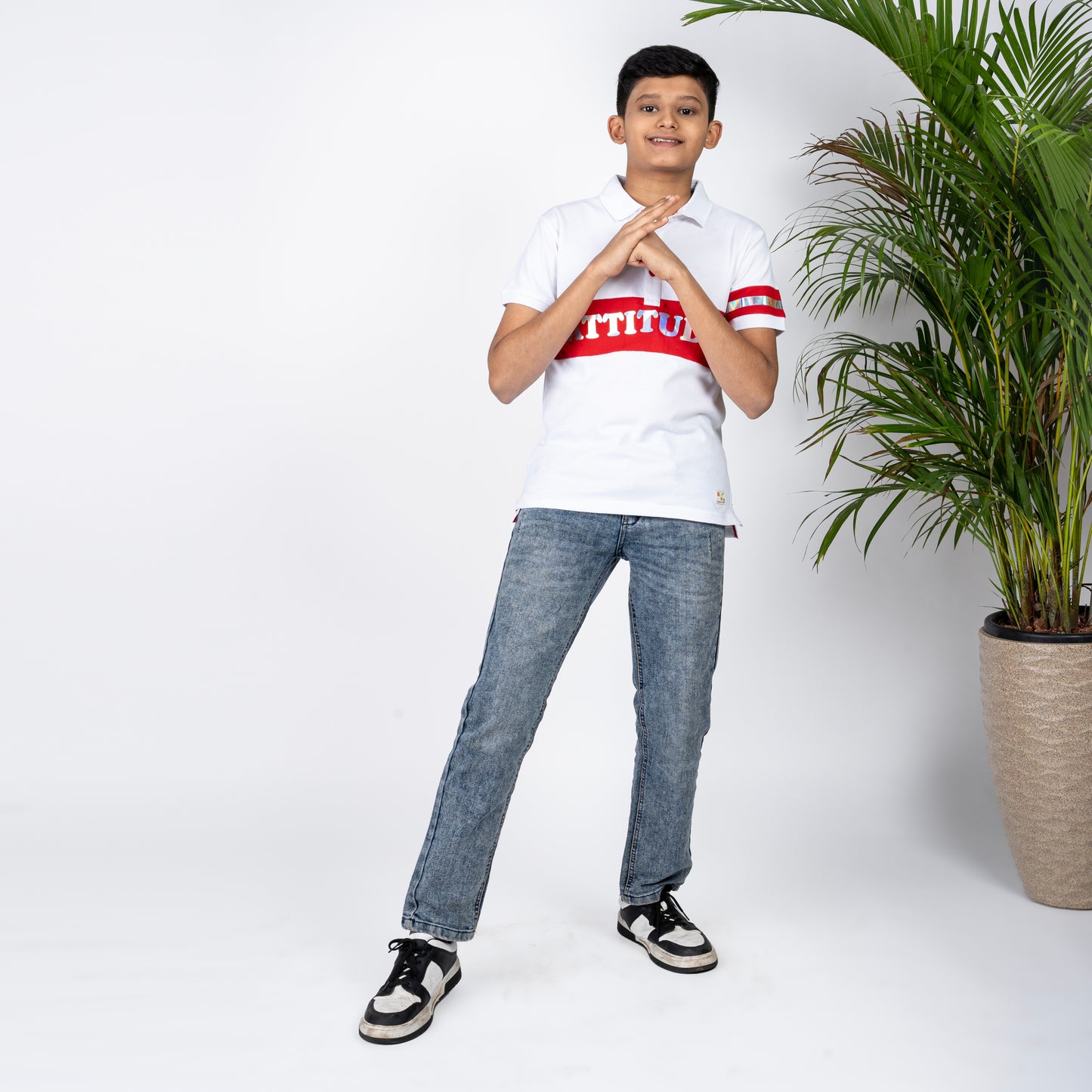 Boys White Printed Polo T-Shirt | Trendy Kids Casual Wear (2–16 Years)