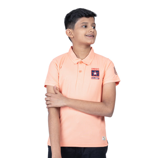 Boys Peach Polo T-Shirt | Soft Poly Cotton Casual Wear