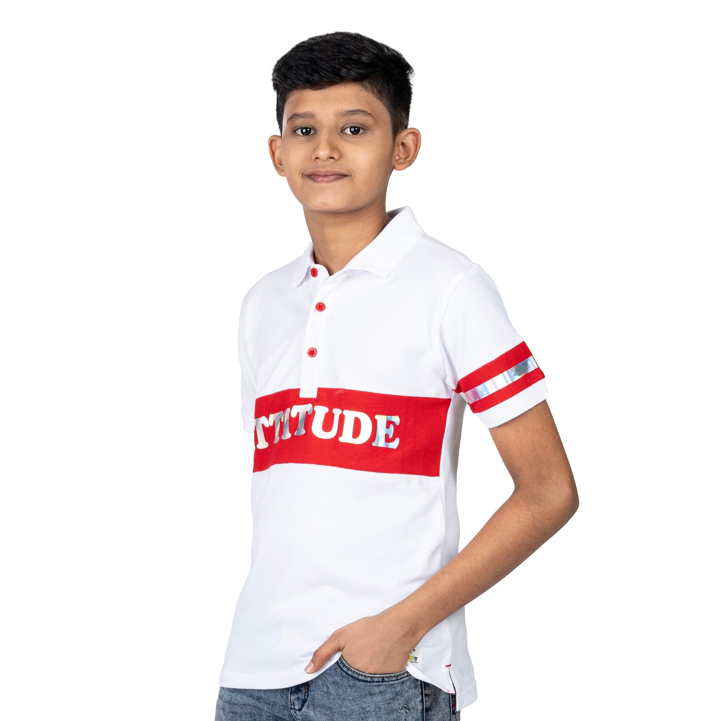Boys White Printed Polo T-Shirt | Trendy Kids Casual Wear (2–16 Years)