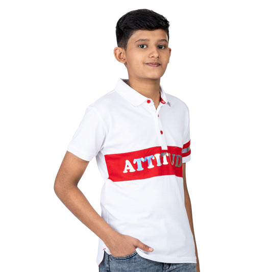 Boys White Printed Polo T-Shirt | Trendy Kids Casual Wear (2–16 Years)