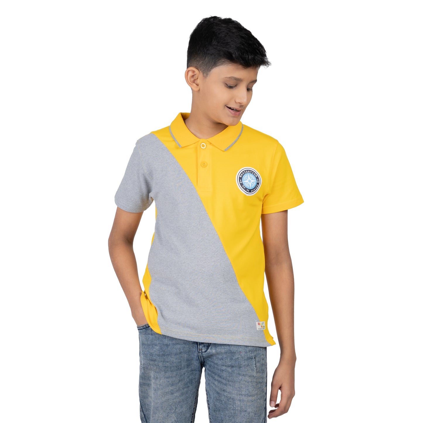 Boys Yellow Grey Polo T-Shirt | Modern Casual Kids Wear (2–16 Years)