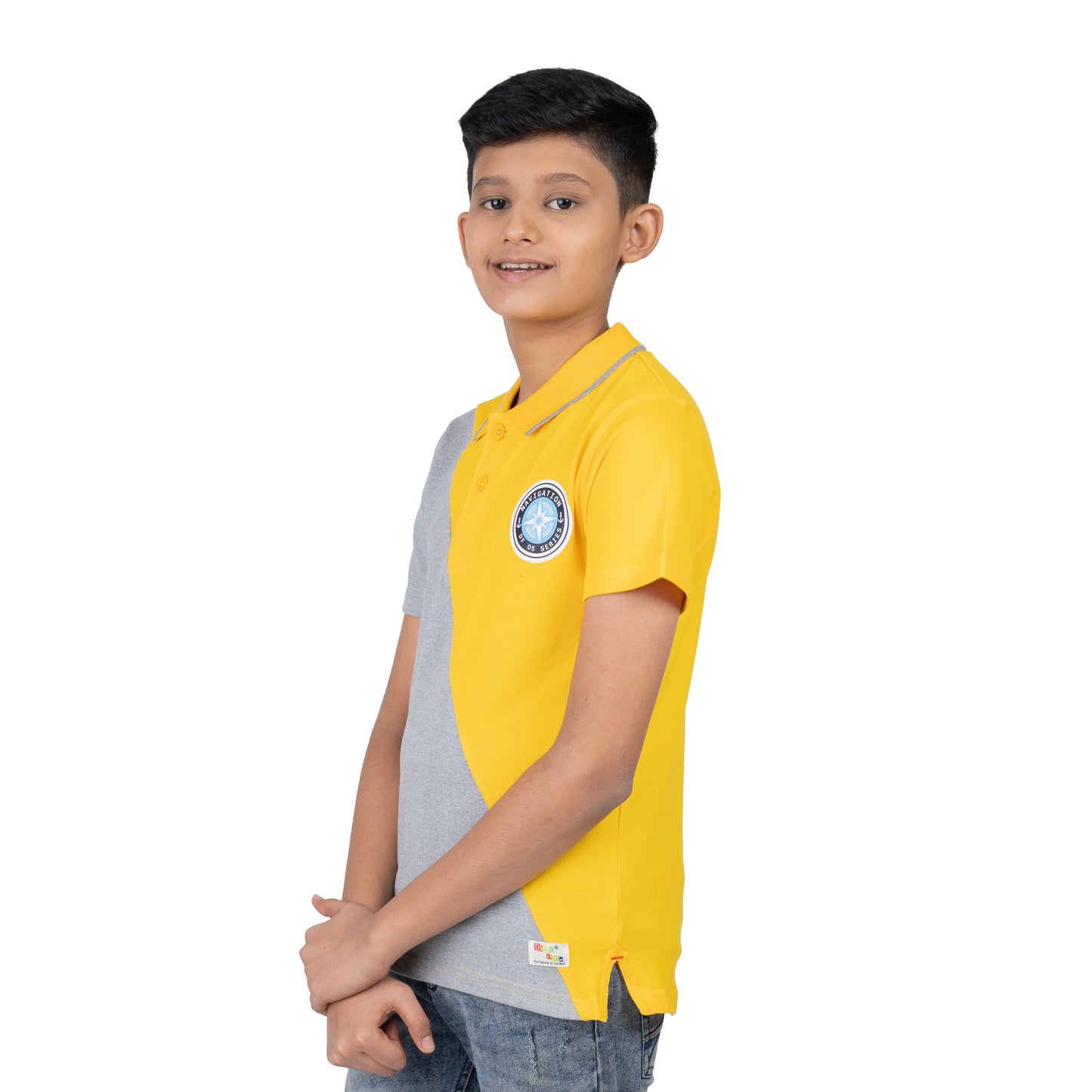 Boys Yellow Grey Polo T-Shirt | Modern Casual Kids Wear (2–16 Years)