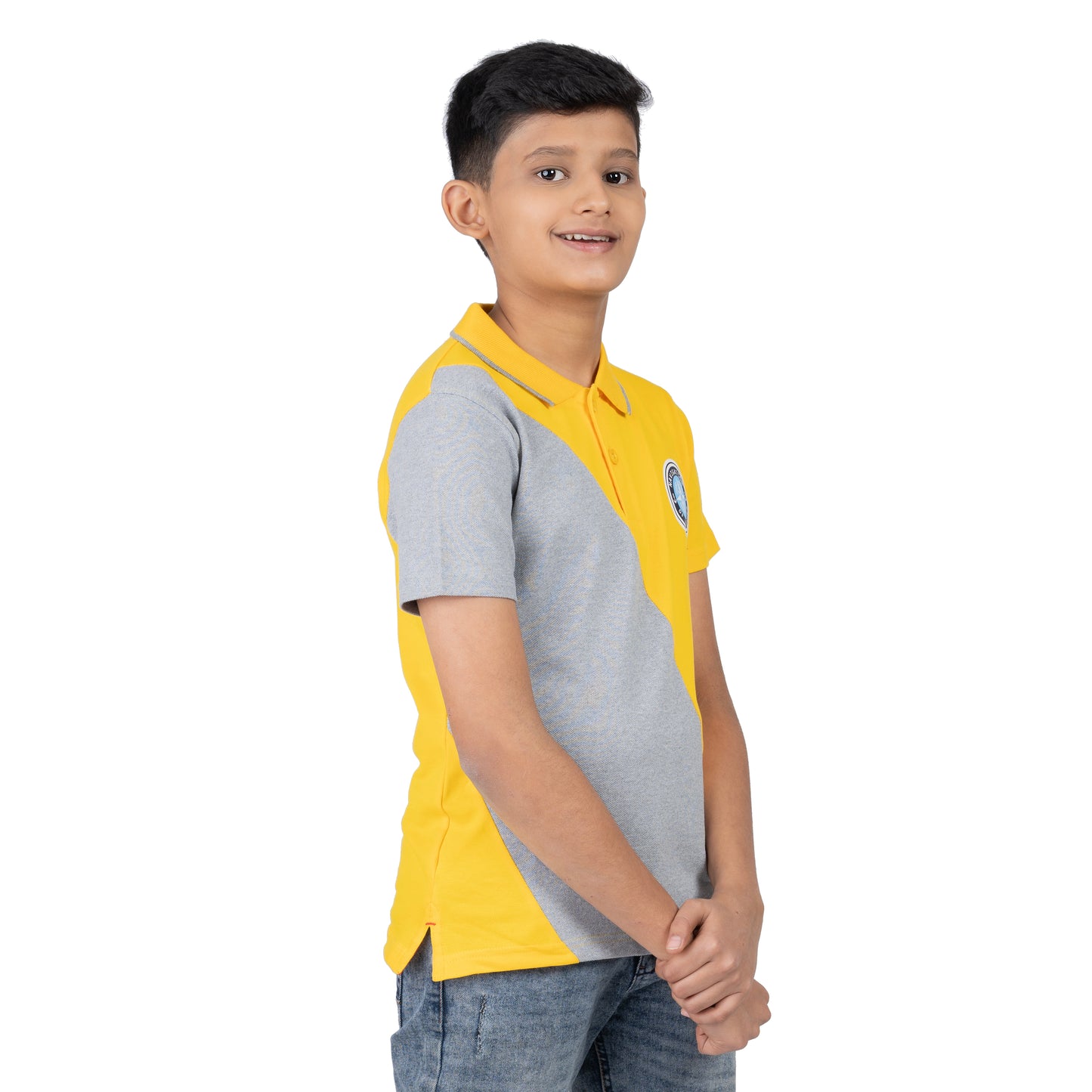 Boys Yellow Grey Polo T-Shirt | Modern Casual Kids Wear (2–16 Years)
