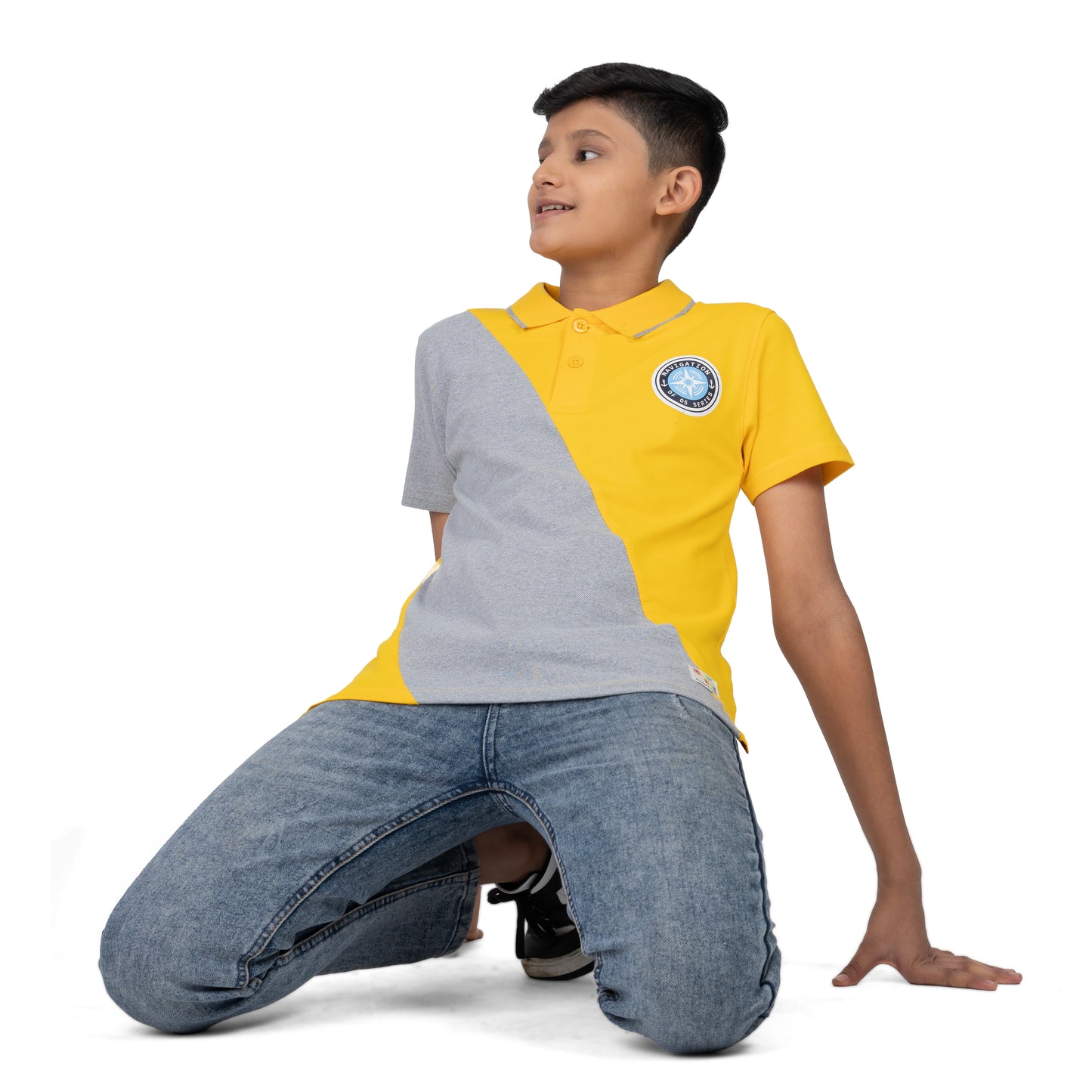 Boys Yellow Grey Polo T-Shirt | Modern Casual Kids Wear (2–16 Years)