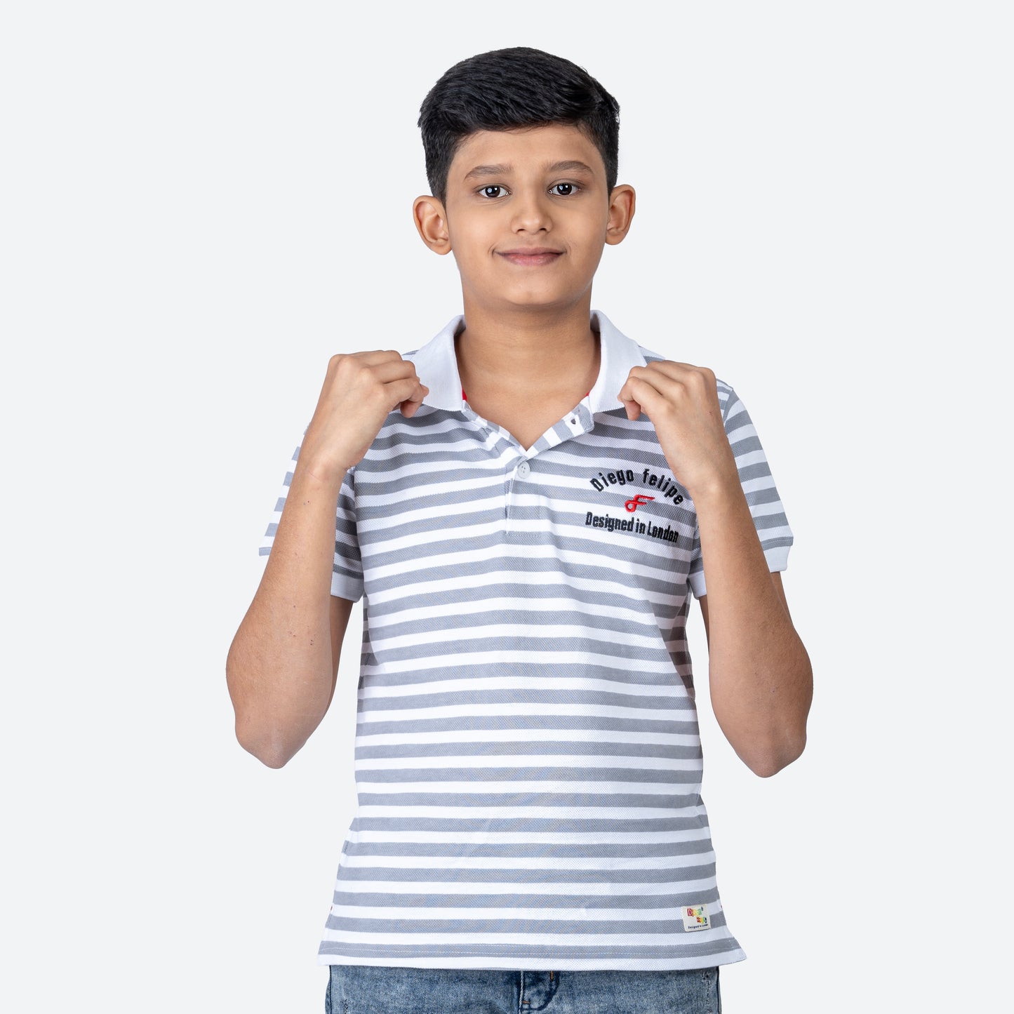Boys Grey Striped Polo T-Shirt | Stylish Kids Wear