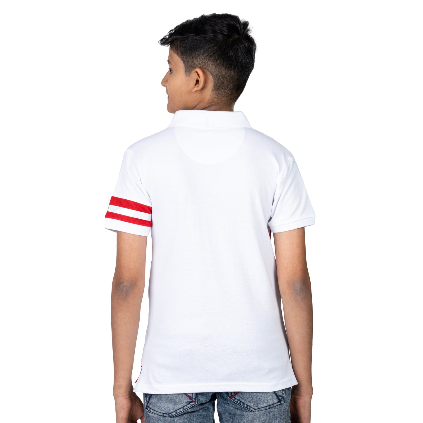 Boys White Printed Polo T-Shirt | Trendy Kids Casual Wear (2–16 Years)