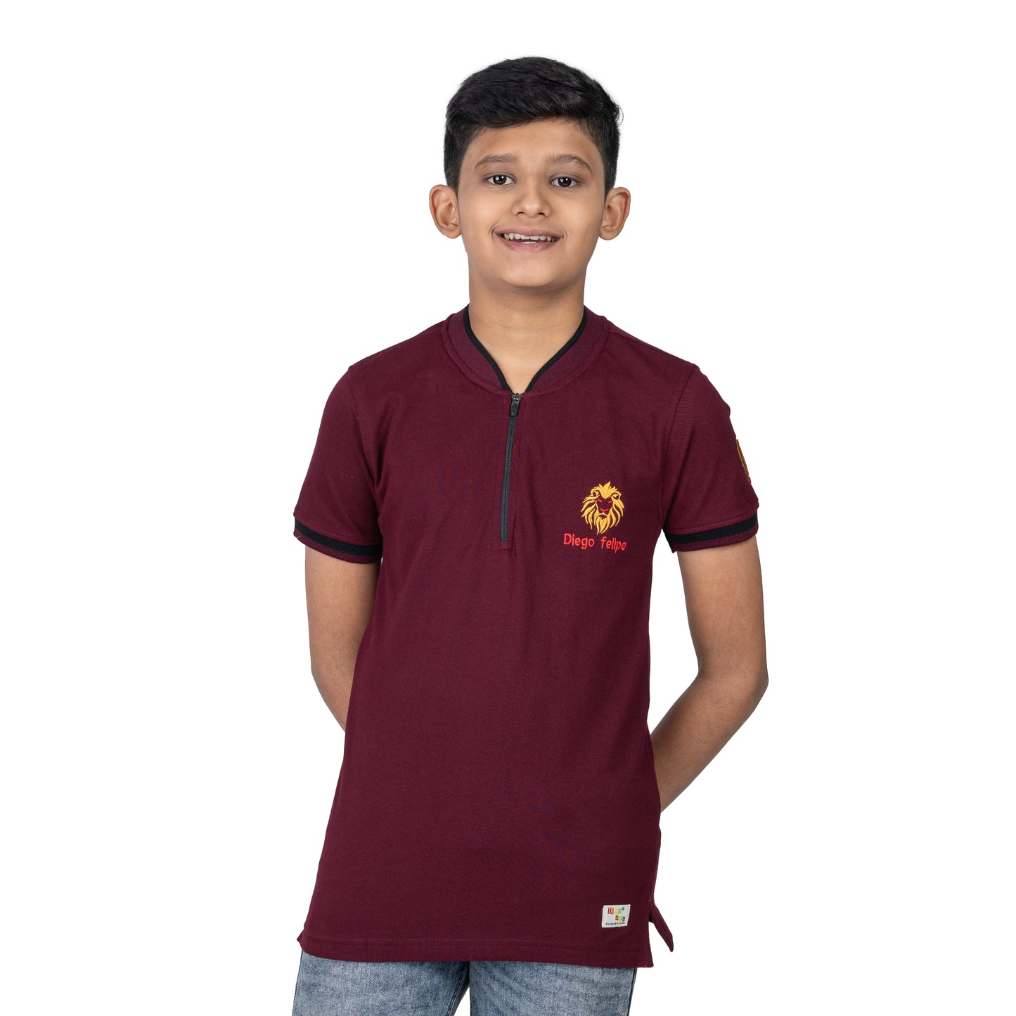 Boys Maroon Zipper Polo T-Shirt | Smart Casual Kids Wear (2–16 Years)