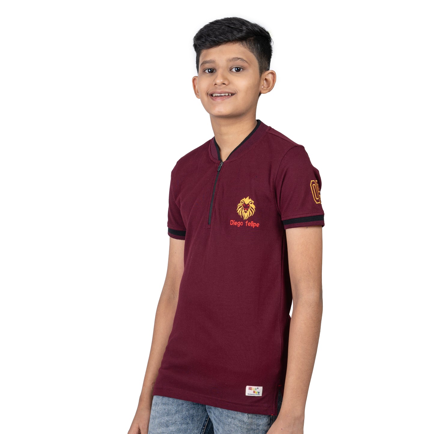 Boys Maroon Zipper Polo T-Shirt | Smart Casual Kids Wear (2–16 Years)