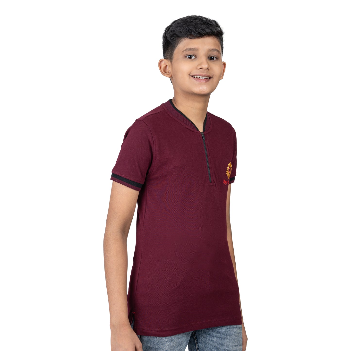 Boys Maroon Zipper Polo T-Shirt | Smart Casual Kids Wear (2–16 Years)