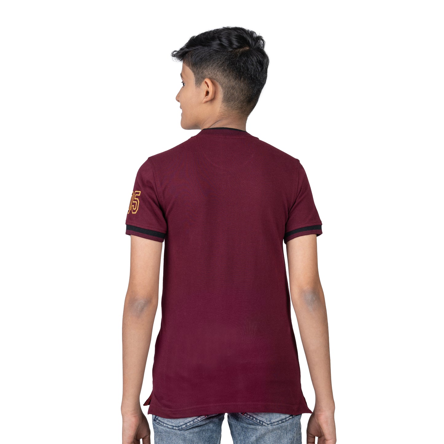 Boys Maroon Zipper Polo T-Shirt | Smart Casual Kids Wear (2–16 Years)