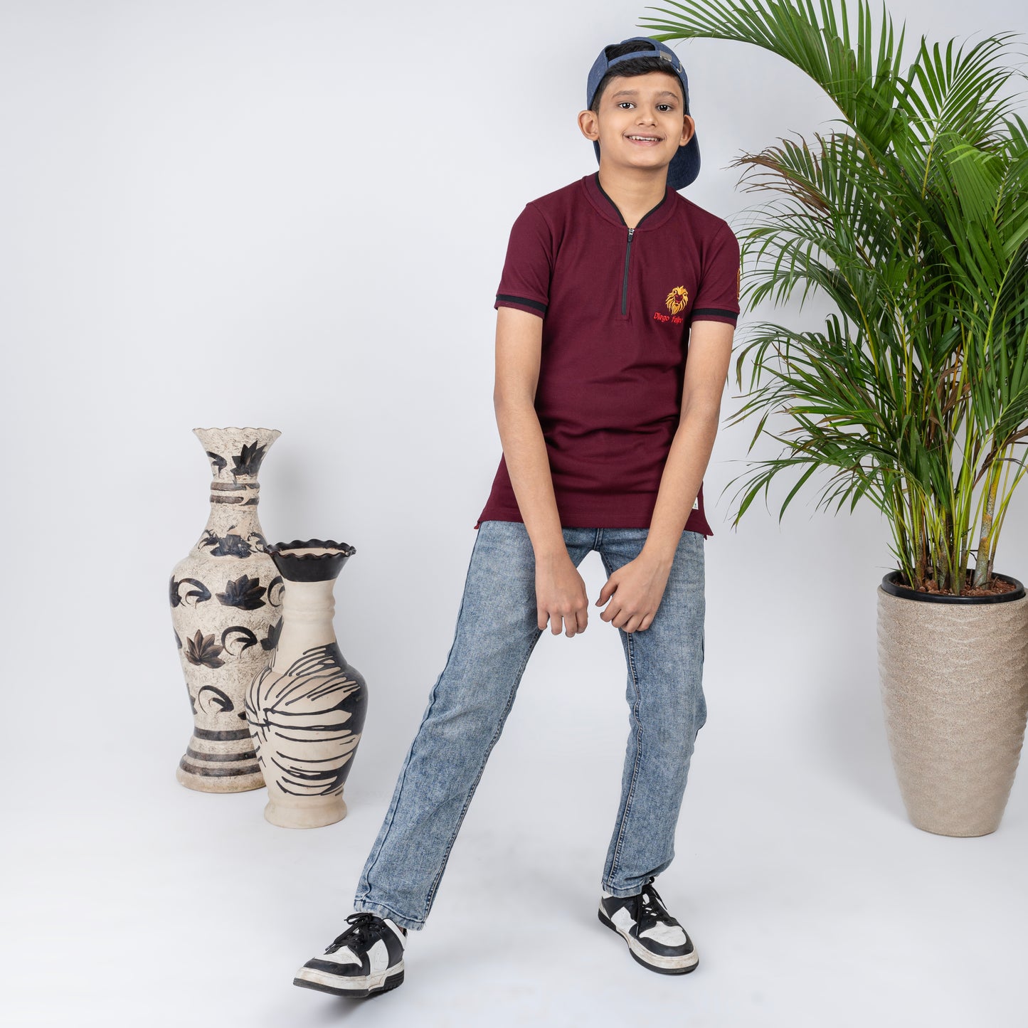 Boys Maroon Zipper Polo T-Shirt | Smart Casual Kids Wear (2–16 Years)