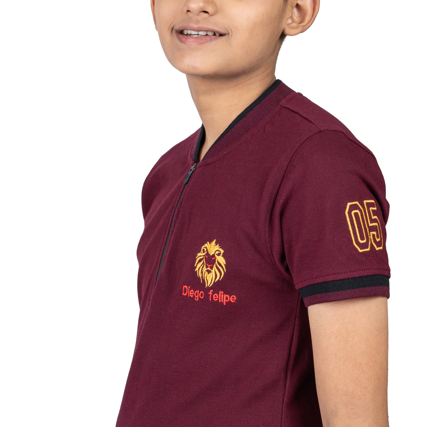 Boys Maroon Zipper Polo T-Shirt | Smart Casual Kids Wear (2–16 Years)